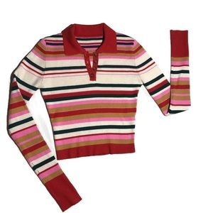 Skater Girl Long Sleeve Multi Colored Collared Crop